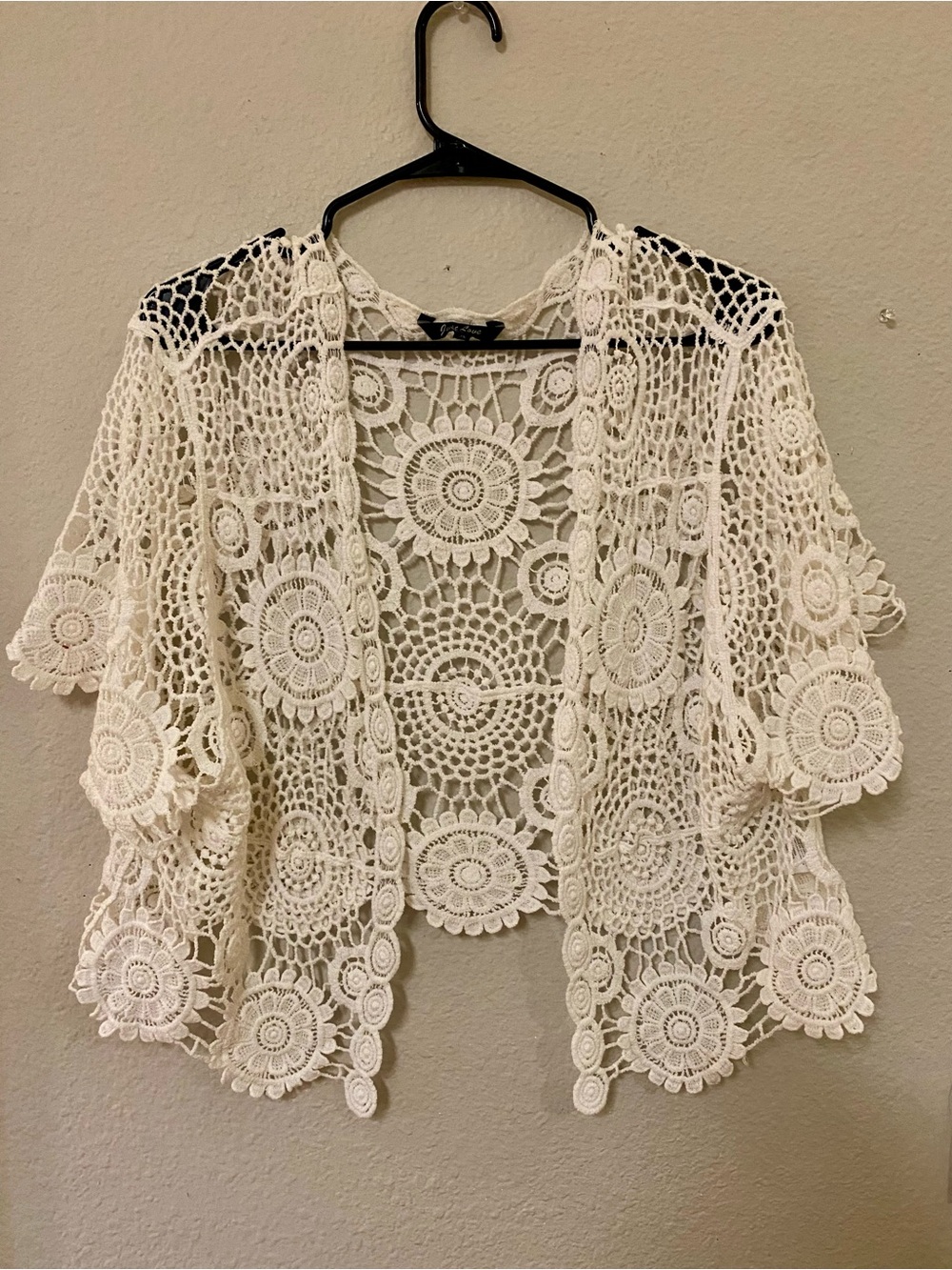 Crochet Lace Open Front Shawl - Cream - Quick List For Live